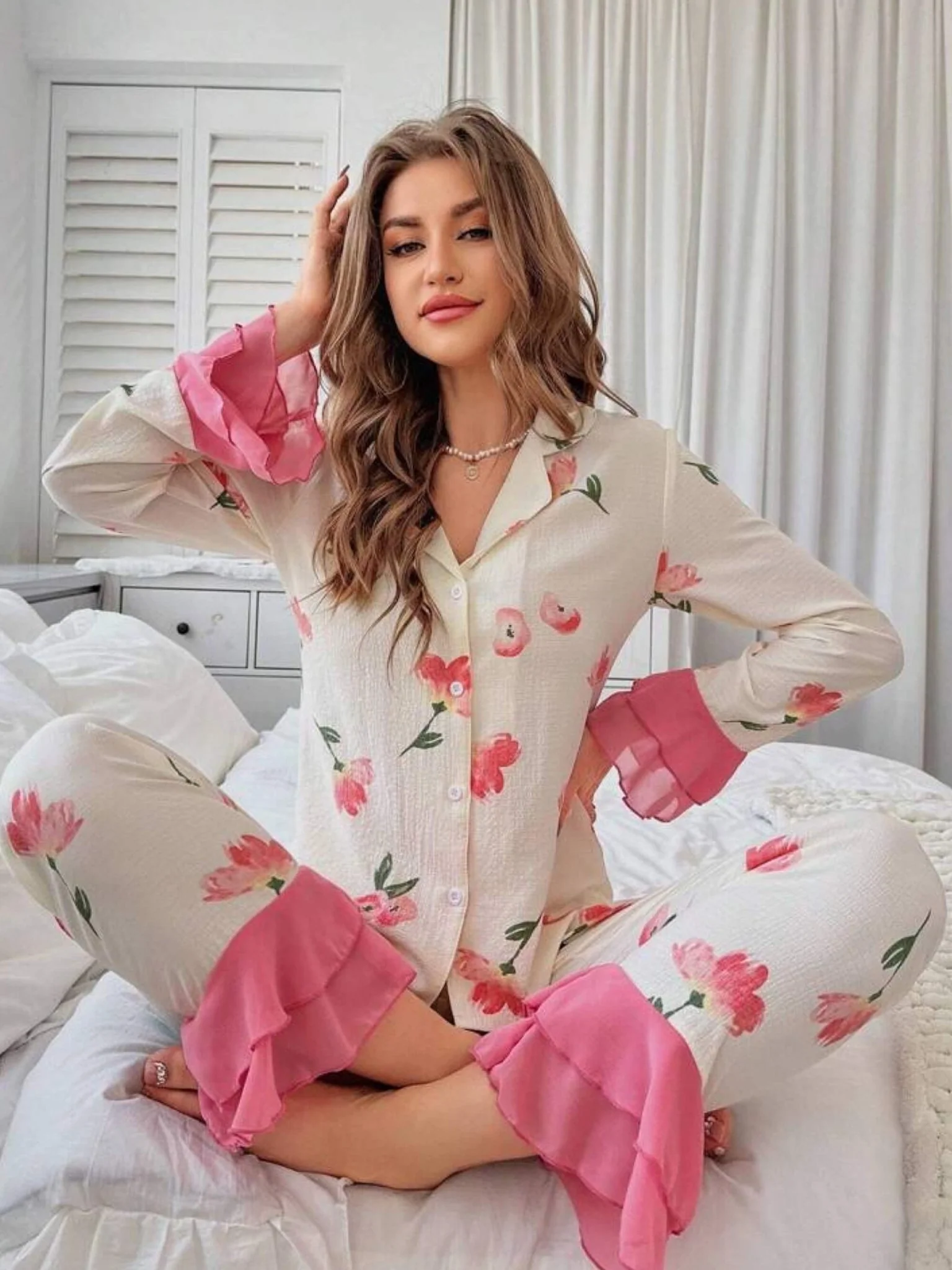 Night Dress Set Shirt and Pant Two Piece - Image 3