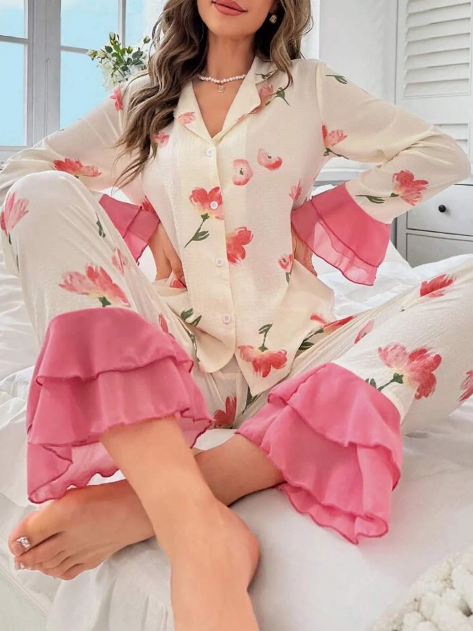 Night Dress Set Shirt and Pant Two Piece - Image 4