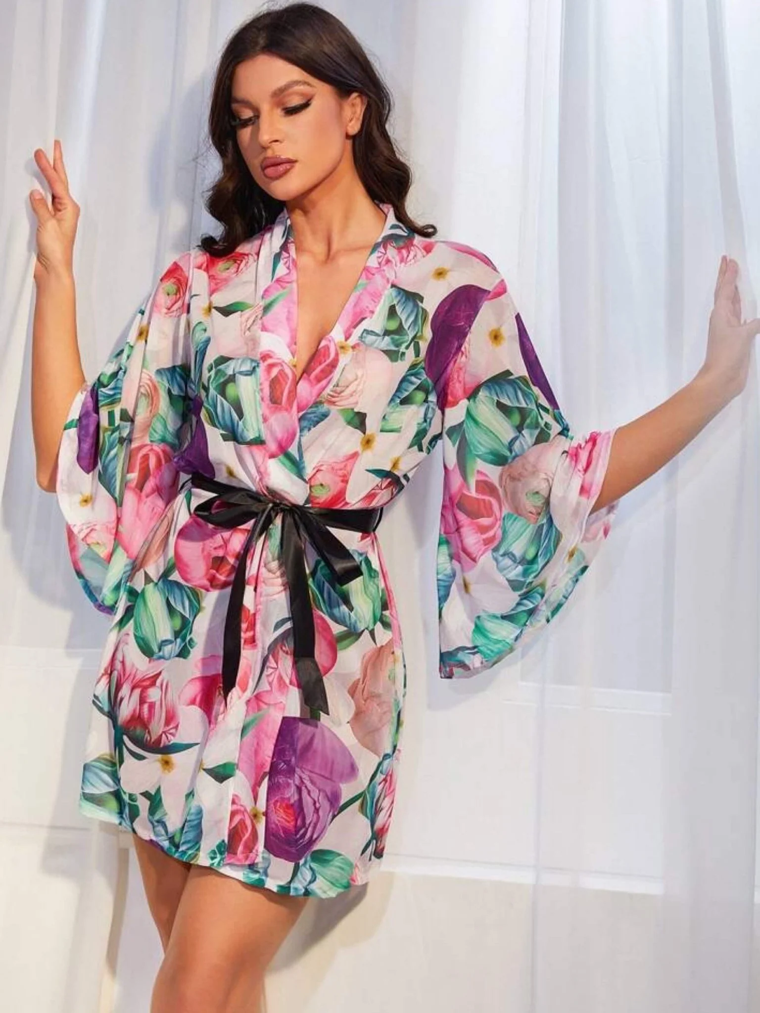 Nighty Trim Belted Floral Mesh