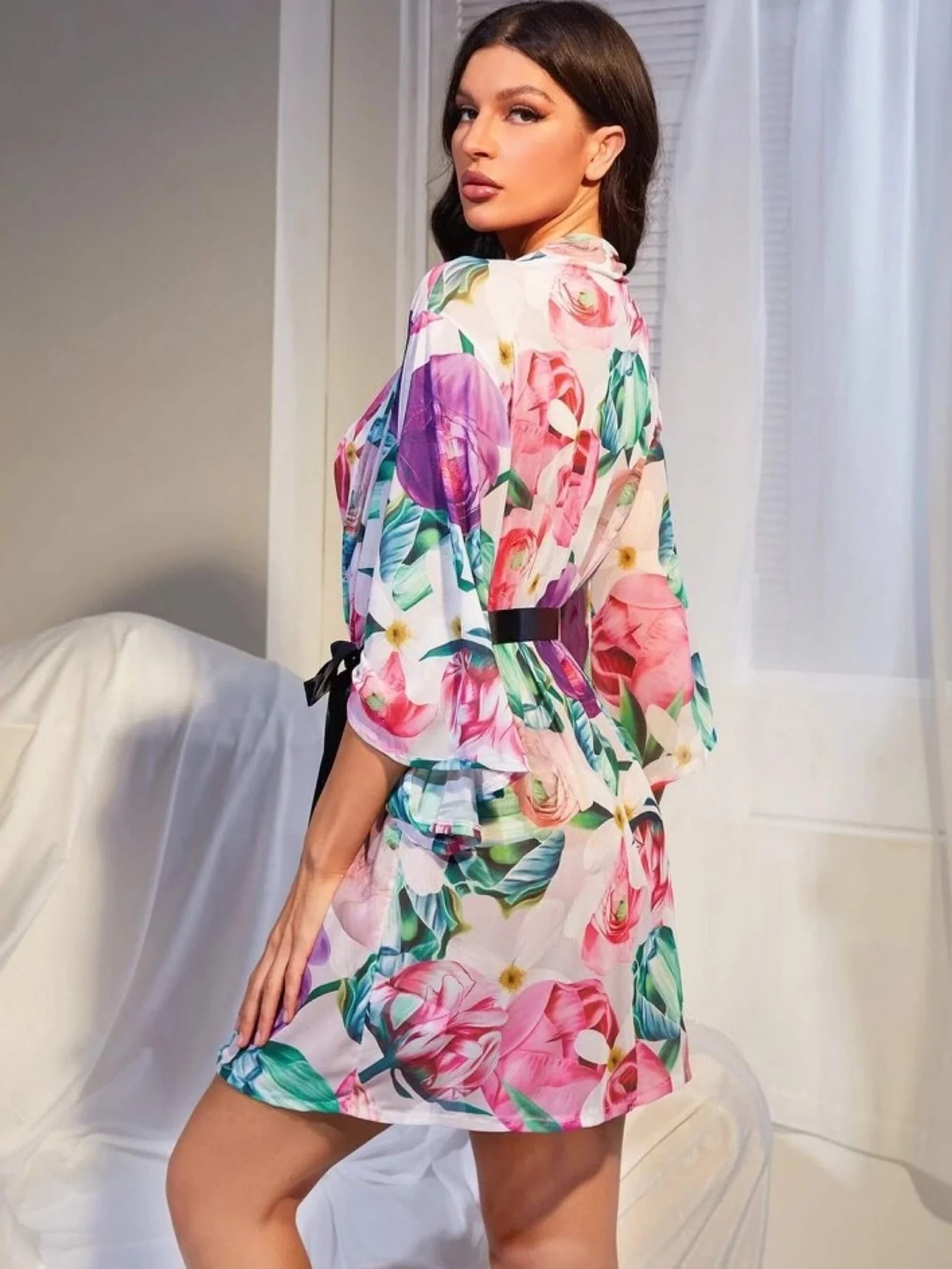 Nighty Trim Belted Floral Mesh - Image 3