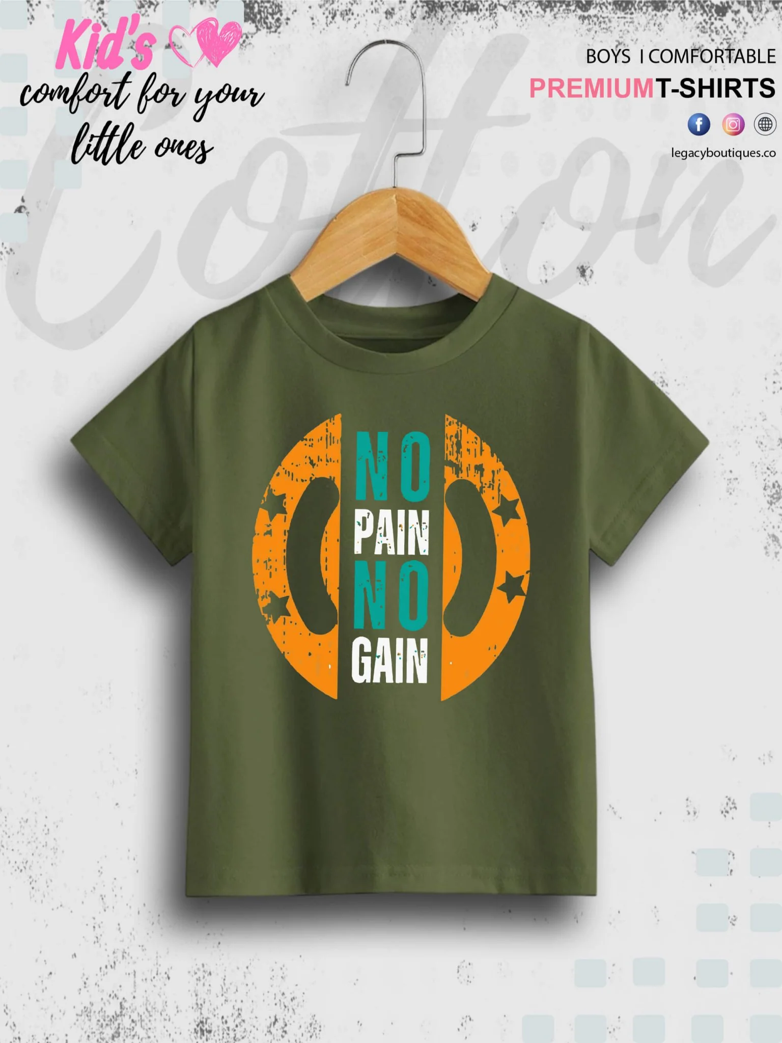 No Pain No Gain Printed Casual 1 To 11 Years Kids Boy Islamic T-Shirt In Lowest Price Only In Dhaka - Image 2