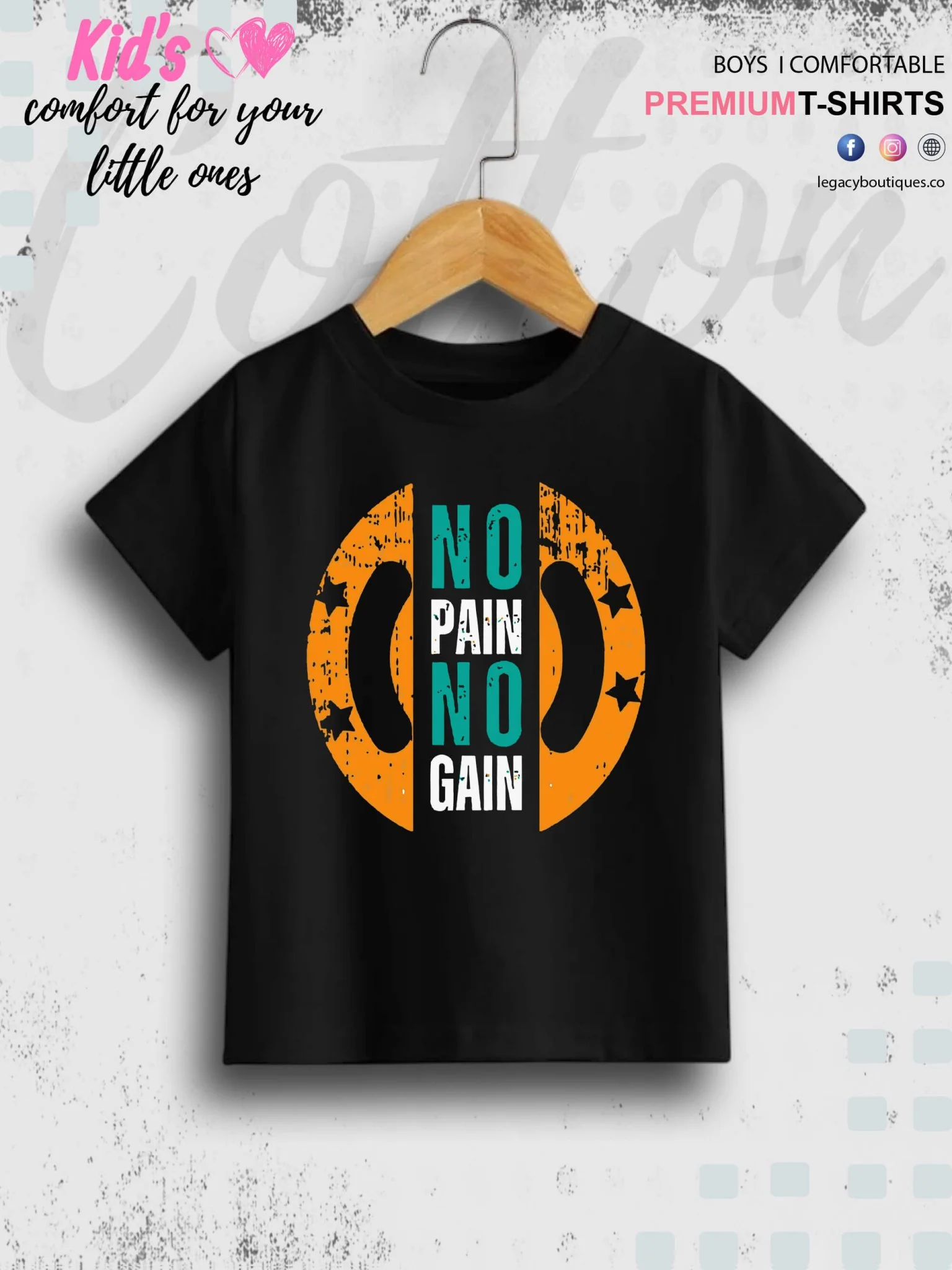 No Pain No Gain Printed Casual 1 To 11 Years Kids Boy Islamic T-Shirt In Lowest Price Only In Dhaka - Image 4