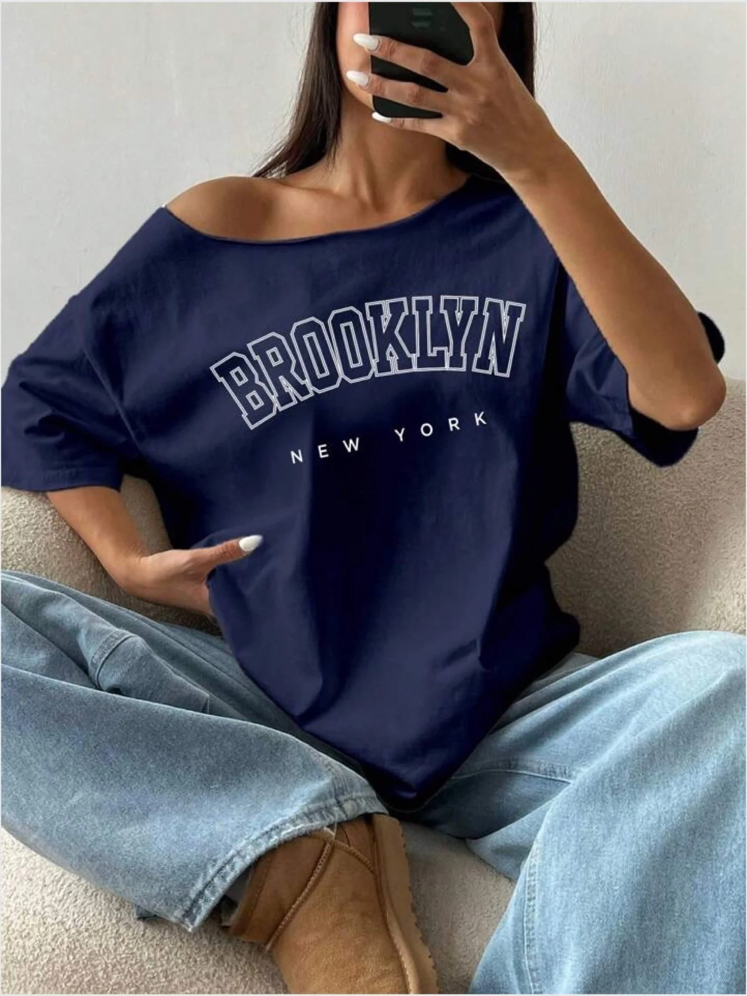 Off Shoulder tee Brooklyn New York Printed
