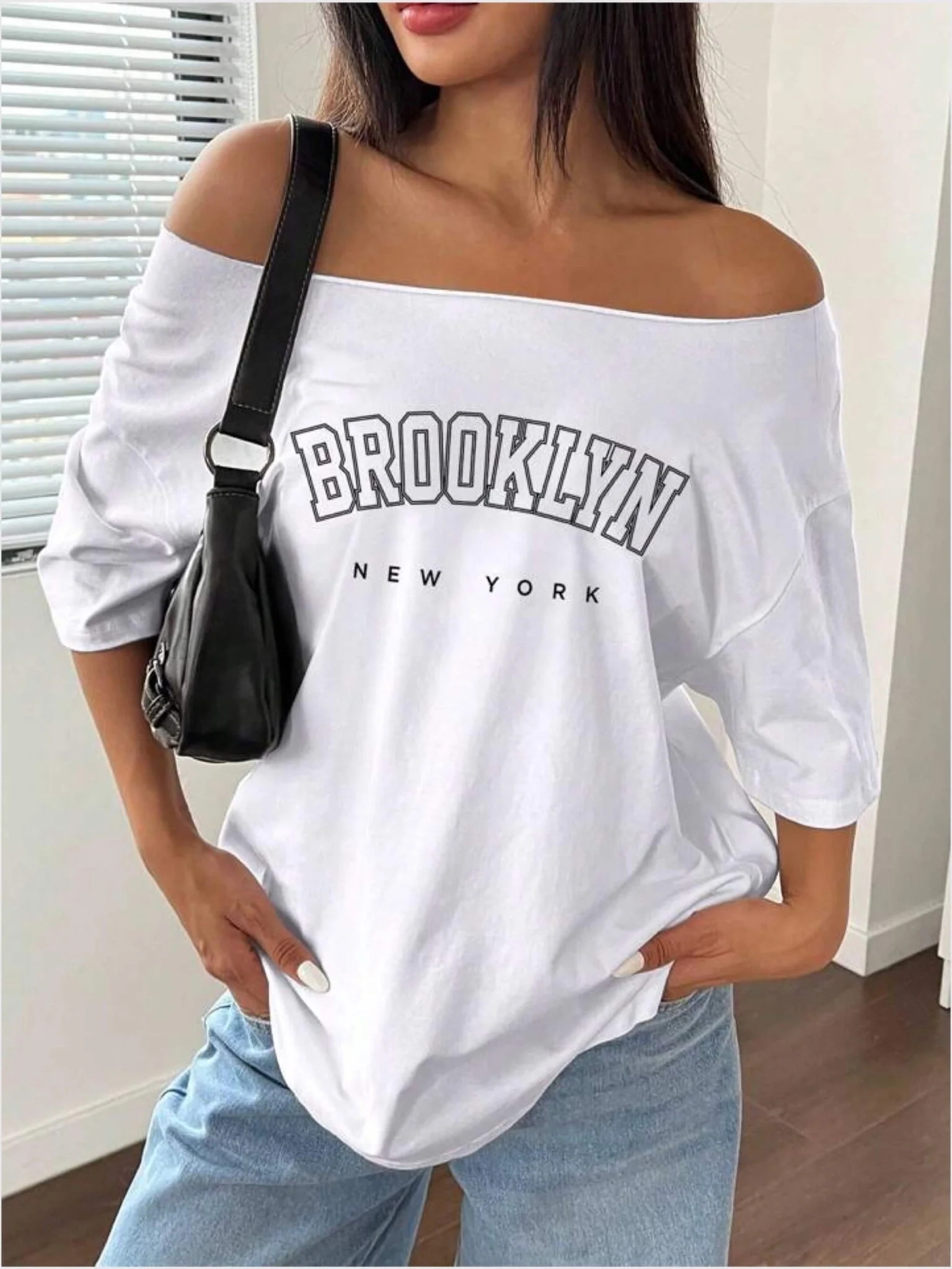 Off Shoulder tee Brooklyn New York Printed - Image 2