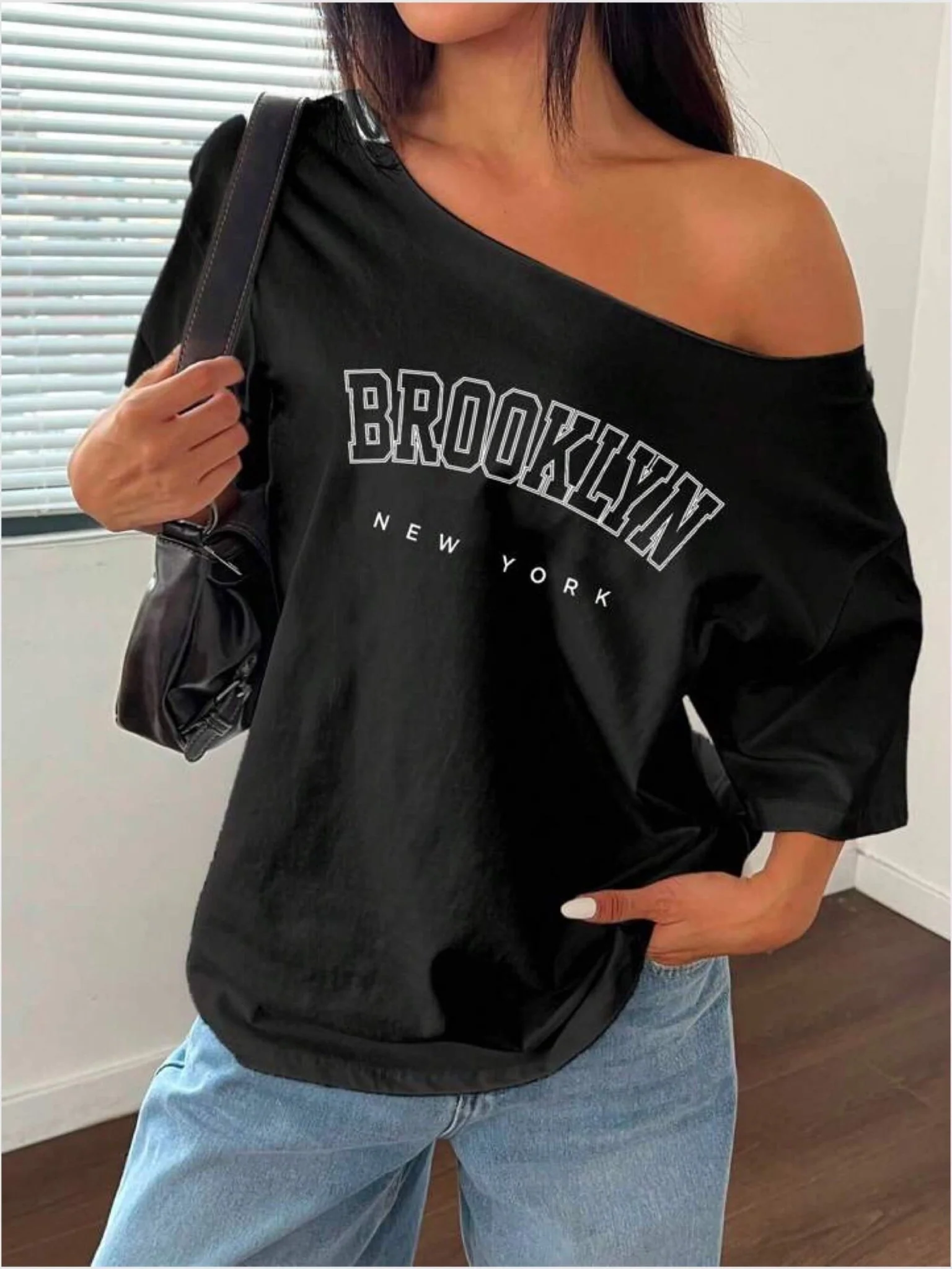 Off Shoulder tee Brooklyn New York Printed - Image 3