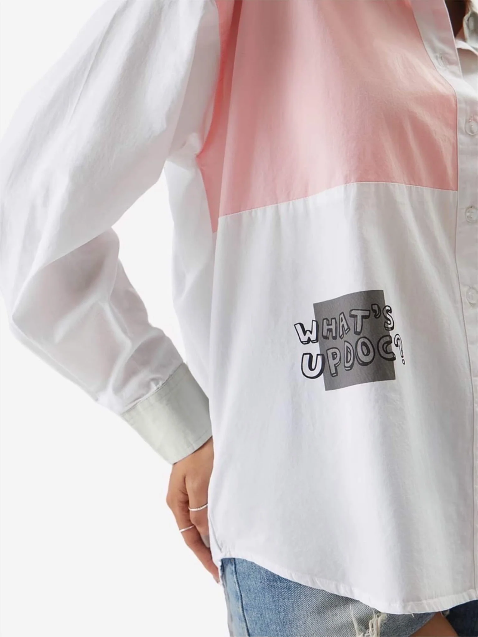 Pastel Bugs Bunny Oversized Button-Down - Pink & Green Panel Graphic Shirt - Image 3