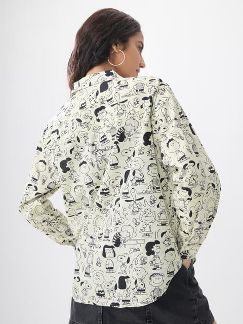 Snoopy & Peanuts Crew Oversized Graphic Shirt - Cream Retro Character Print - Image 4