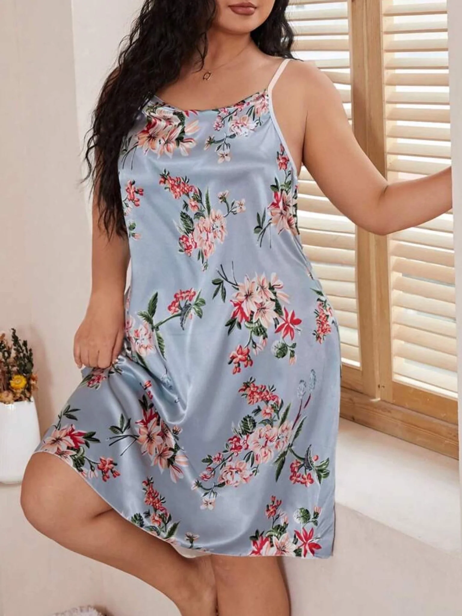 Petal Soft Pink Floral Nightshirt - Satin Lace Detail Loungewear 🌺 - Image 2
