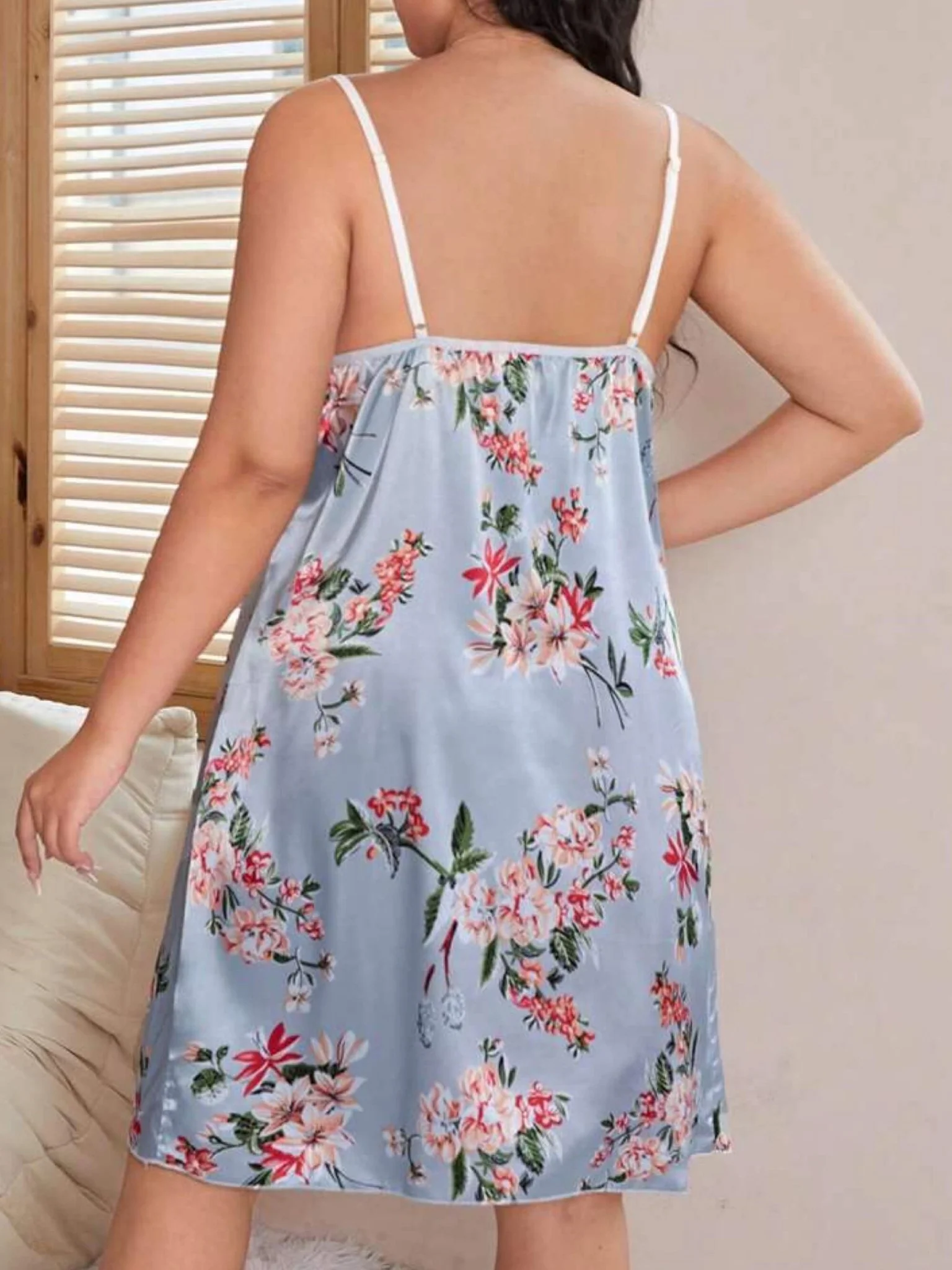 Petal Soft Pink Floral Nightshirt - Satin Lace Detail Loungewear 🌺 - Image 3