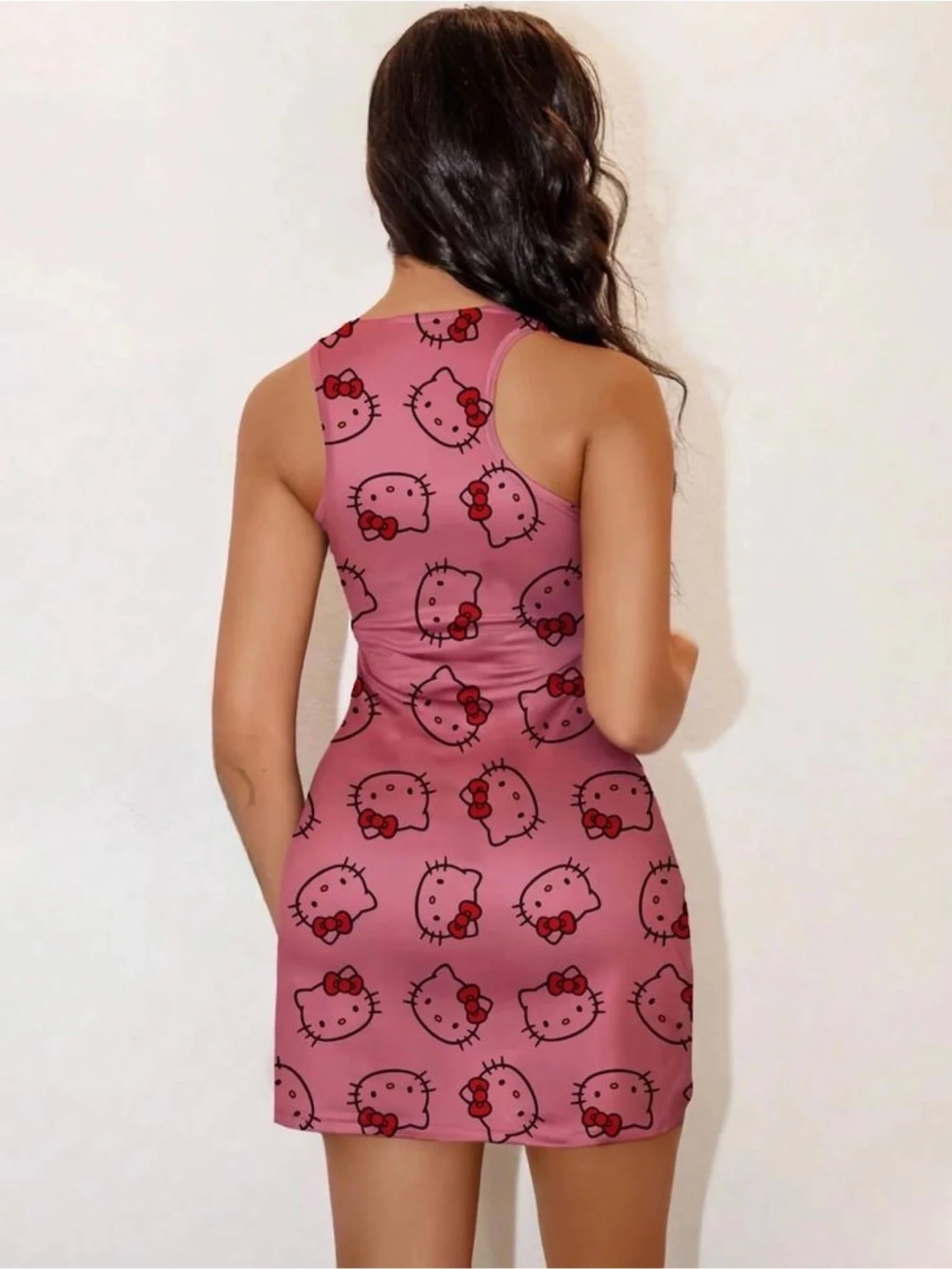 Pink Character Head Print Bodycon Tank Dress - Bow Design 🎀 - Image 4