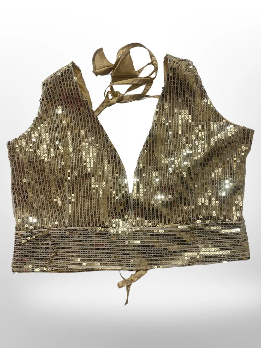 Poly Silk Sequin Embroidered V Neck Blouse - Image 4