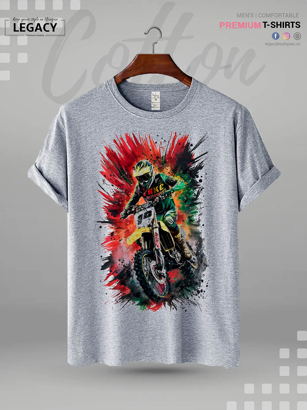 Pop Art Motocross Rider Print Good Quality Men's T-Shirt In Lowest Price Only In BD - Image 2