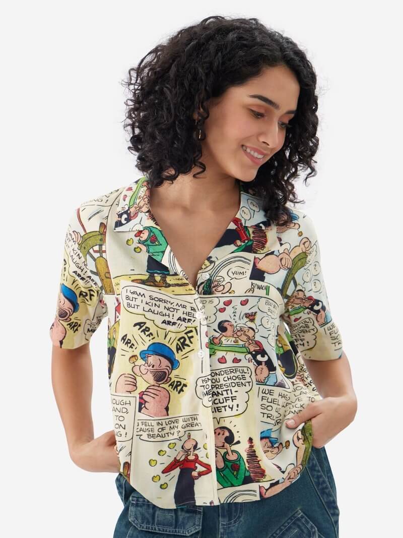 Popeye the Sailor Multi-Panel Illustrated Resort Shirt for Ladies