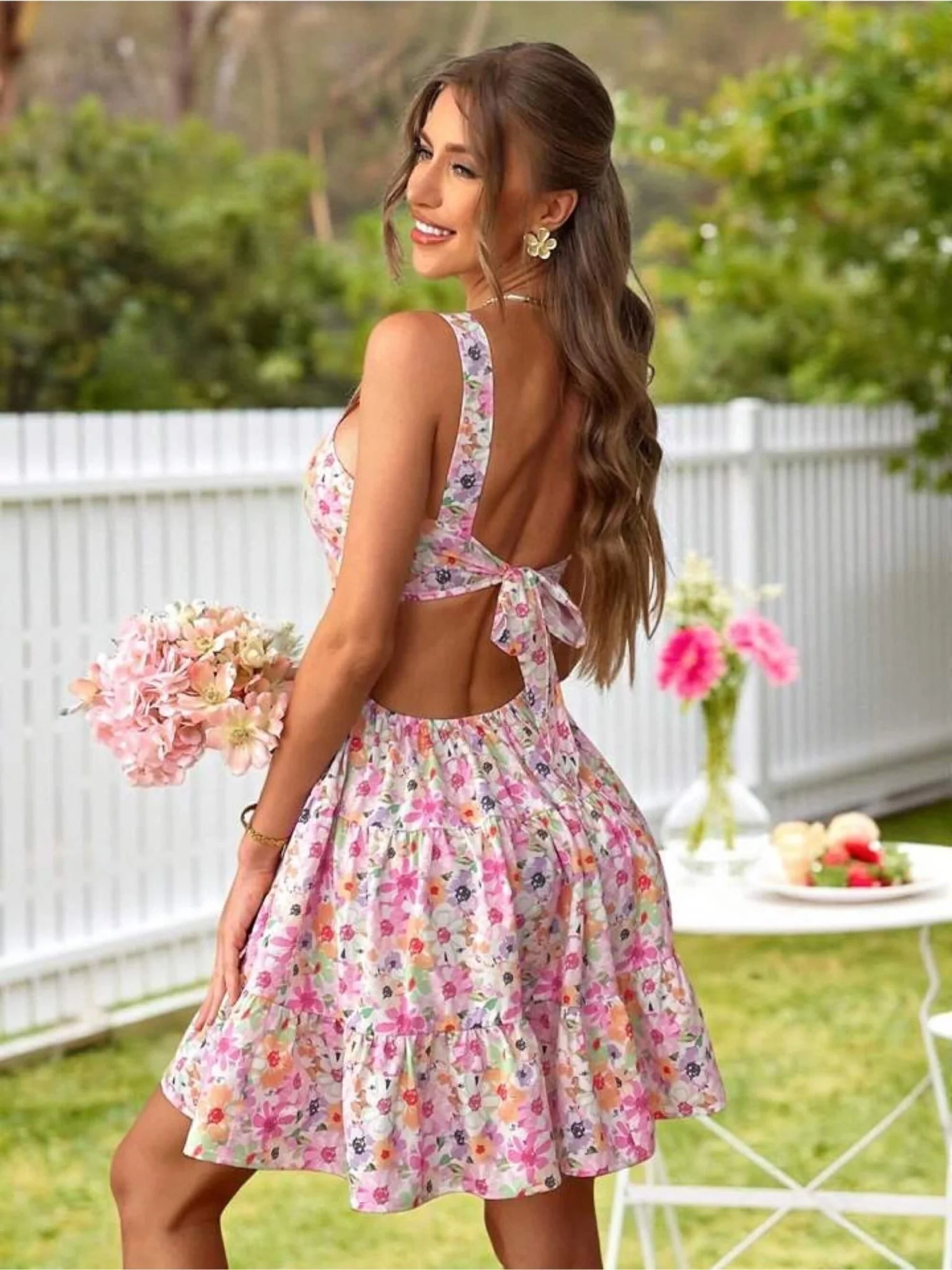 Primrose Garden Pink Floral Cut-Out Tiered Mini Dress 🌸 - Image 3