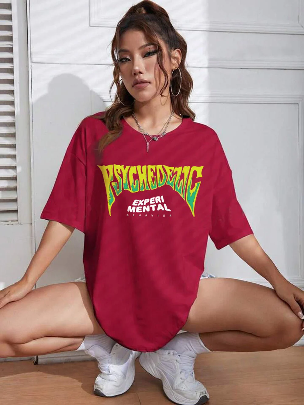 Psychedelic: EXPERIMENTAL BEHAVIOR Graphic Printed Womens Drop Shoulder T-shirt Legacy Boutiques Dhaka - Image 3