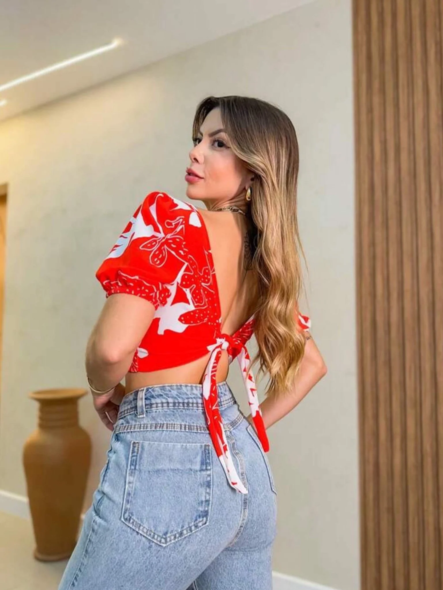 Puff Sleeve Abstract Floral Print Blouse - Image 2