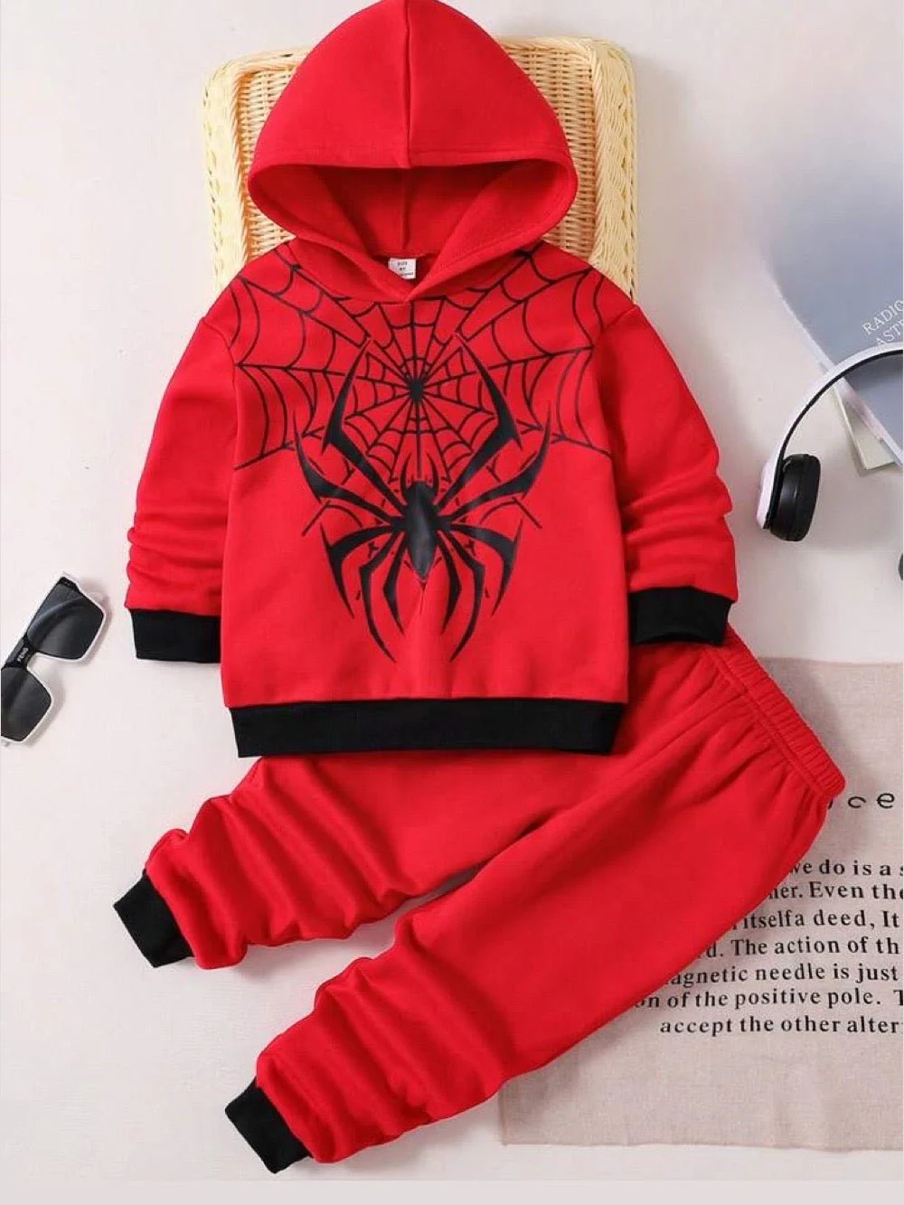 Spider Web Fleece Hoodie Set
