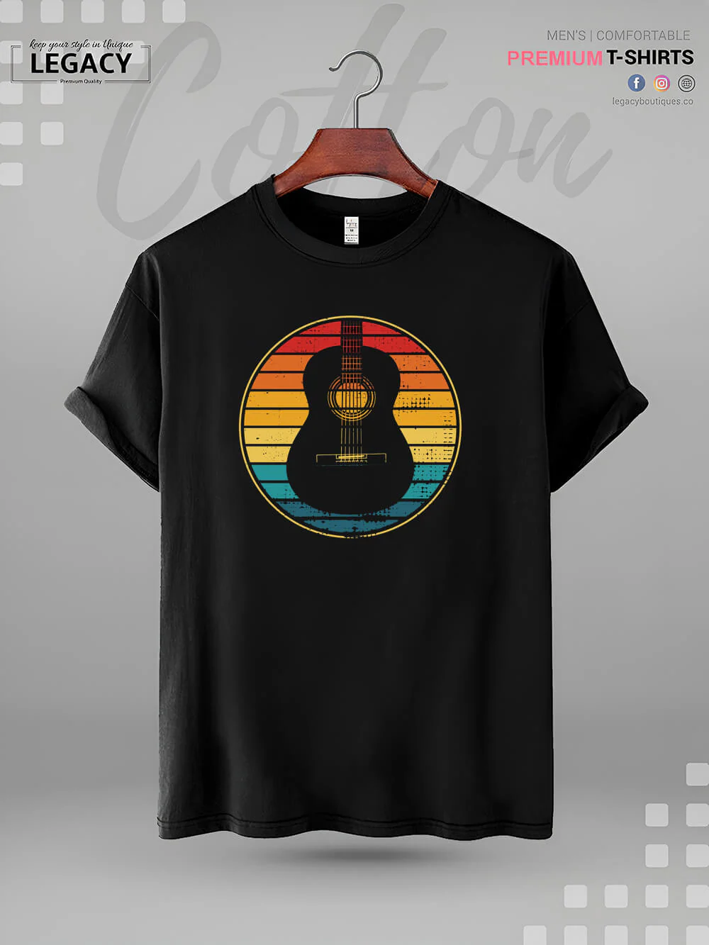 Retro Vintage Circle Sunset Classical Guitar High Quality Mens T shirt In Lowest Price In BD