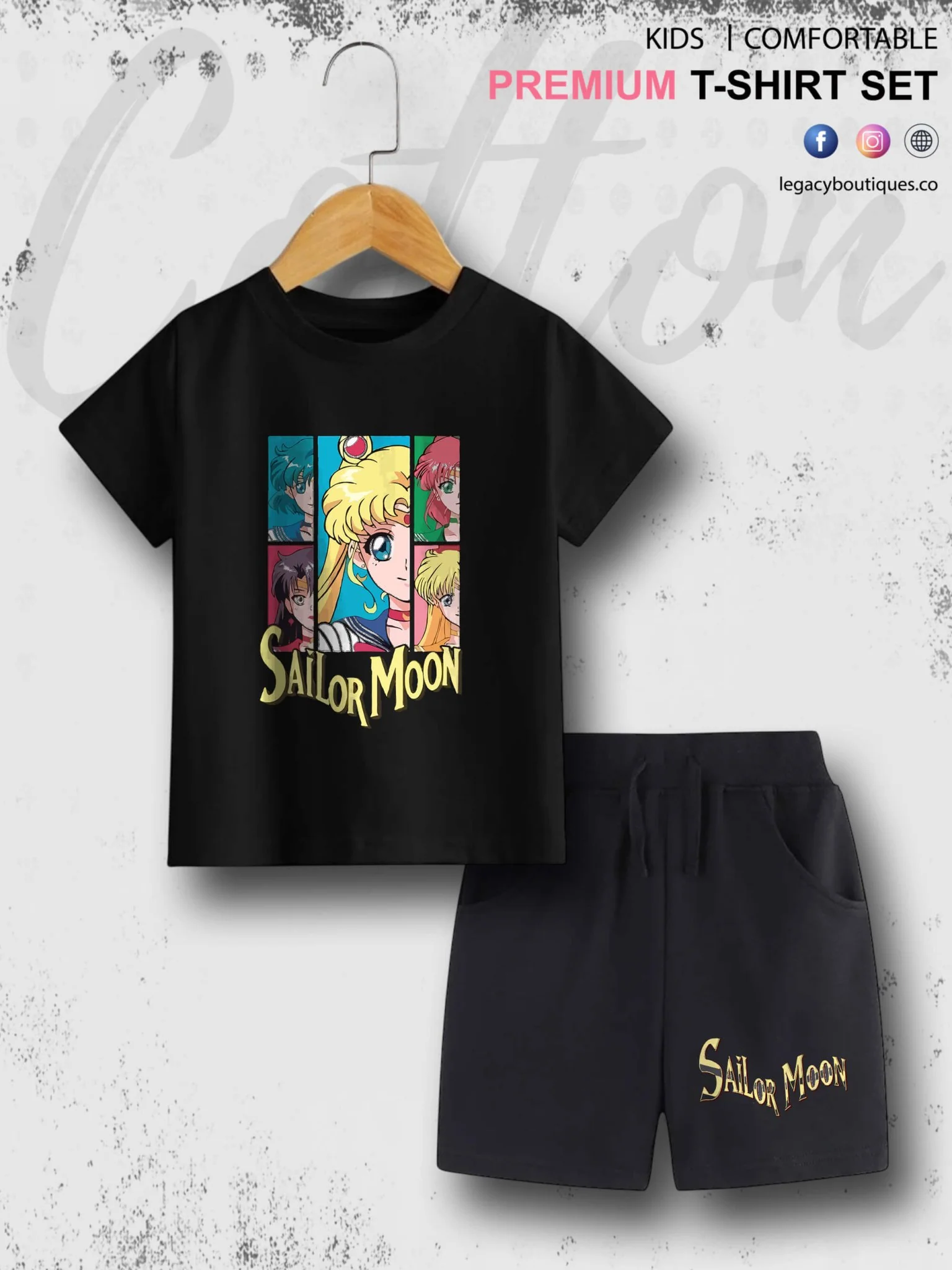 Sailor Moon Manga Series Kids Casual 6 Month To 6 Year Summer Time Babies T-shirt Set