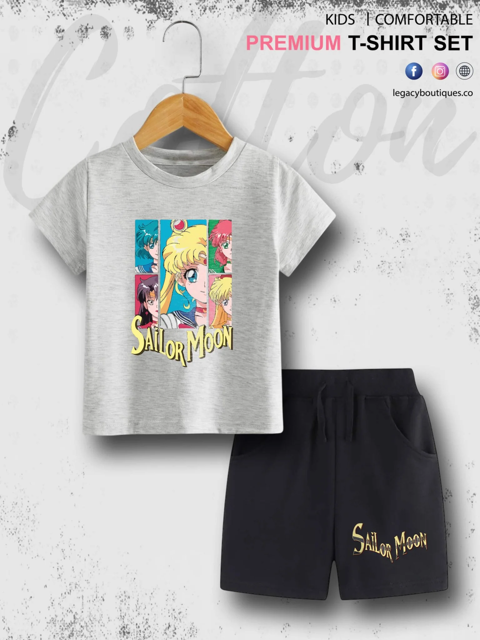 Sailor Moon Manga Series Kids Casual 6 Month To 6 Year Summer Time Babies T-shirt Set - Image 2