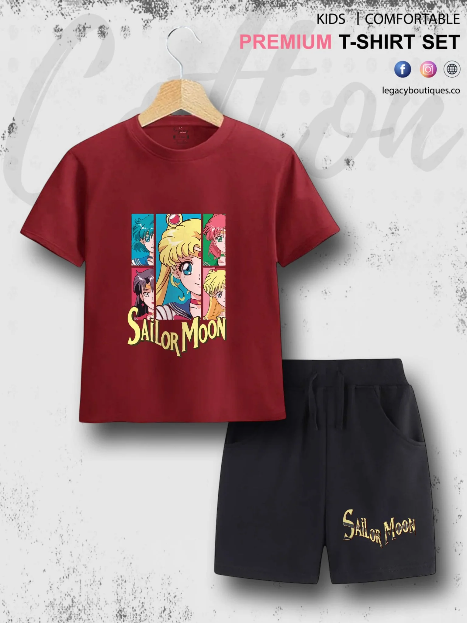 Sailor Moon Manga Series Kids Casual 6 Month To 6 Year Summer Time Babies T-shirt Set - Image 3