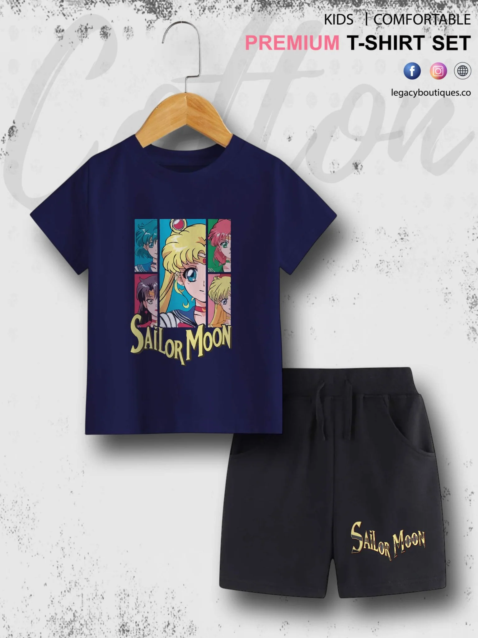Sailor Moon Manga Series Kids Casual 6 Month To 6 Year Summer Time Babies T-shirt Set - Image 4
