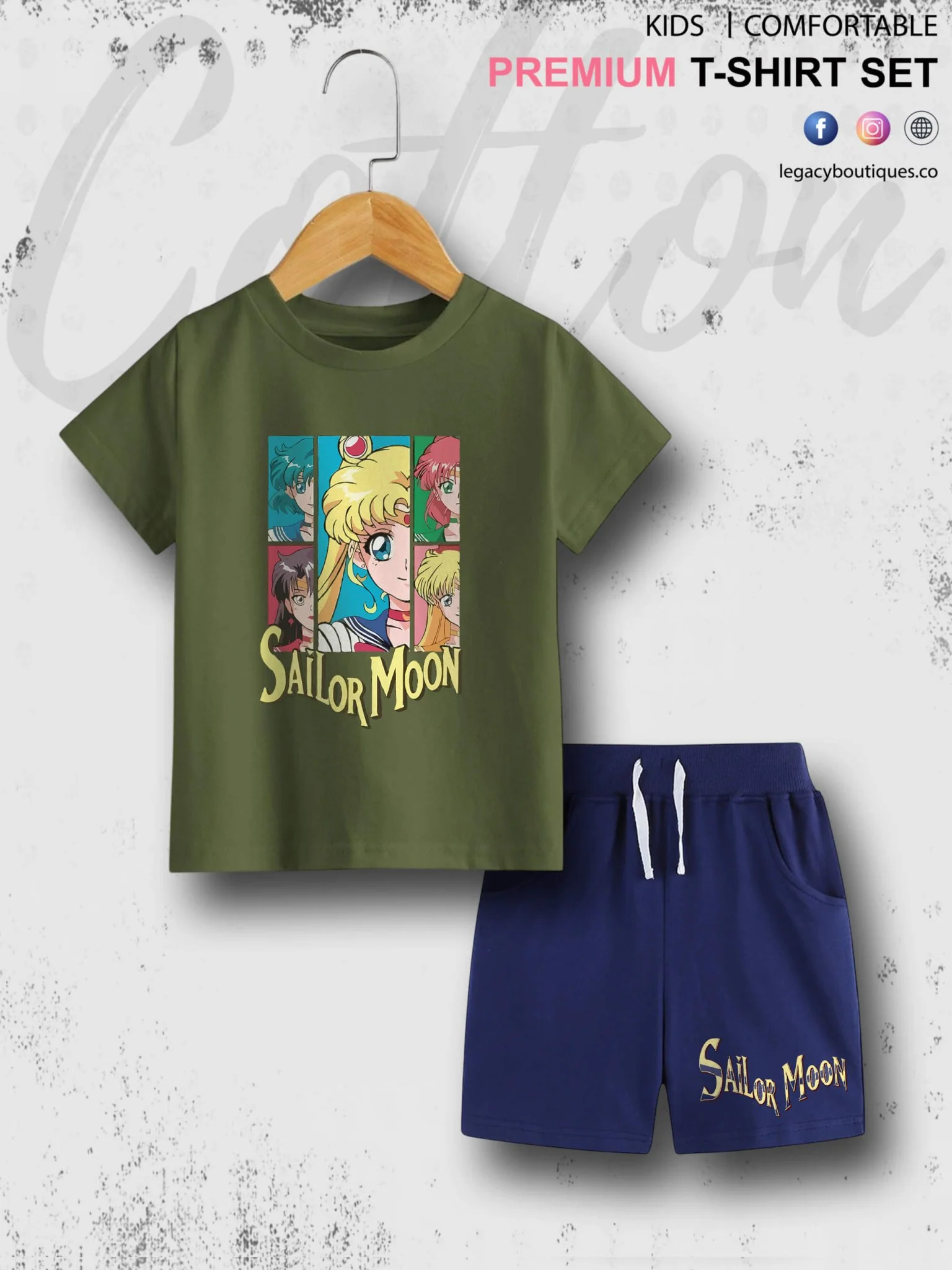 Sailor Moon Manga Series Kids Casual 6 Month To 6 Year Summer Time Babies T-shirt Set - Image 5