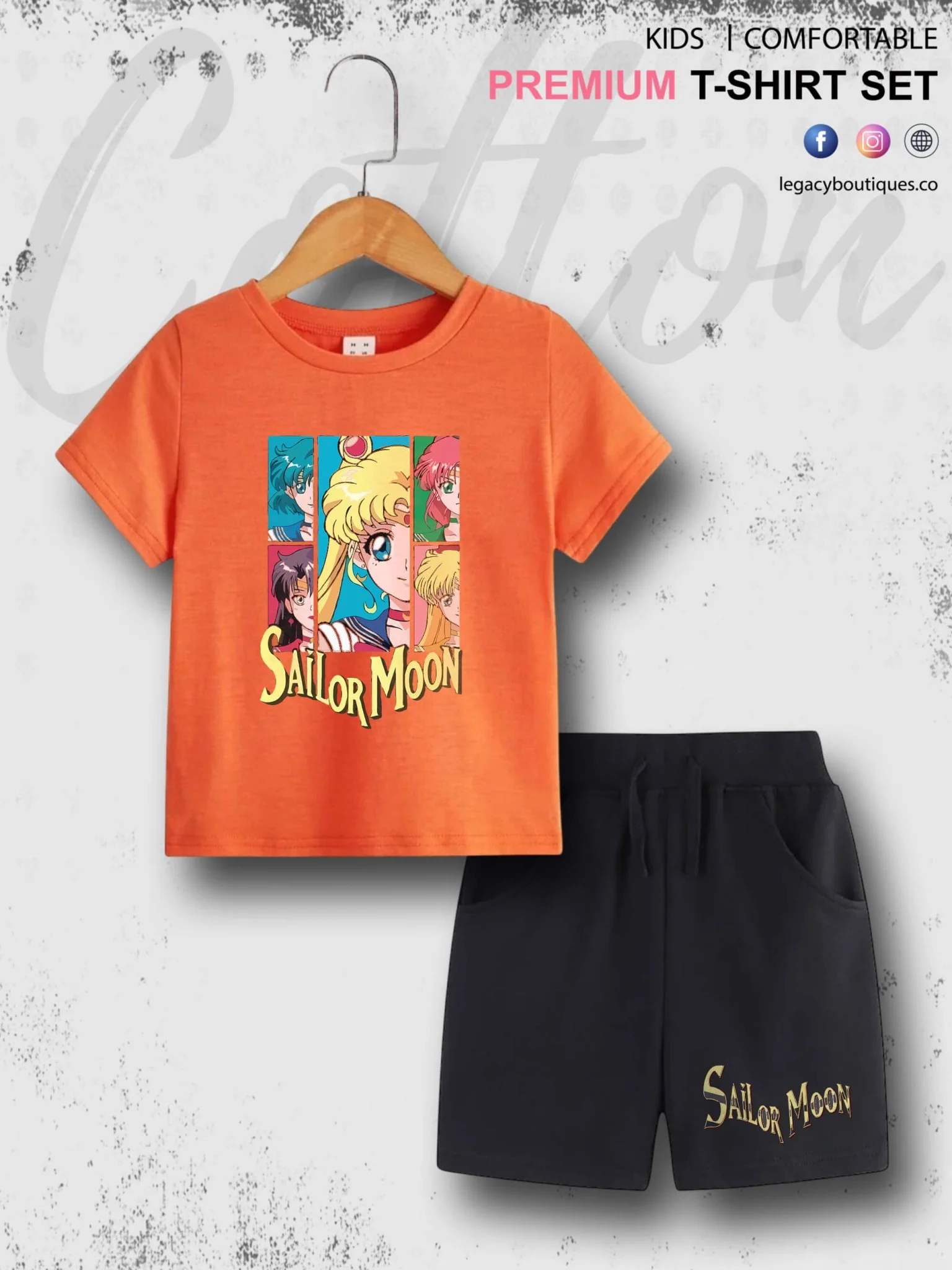 Sailor Moon Manga Series Kids Casual 6 Month To 6 Year Summer Time Babies T-shirt Set - Image 6