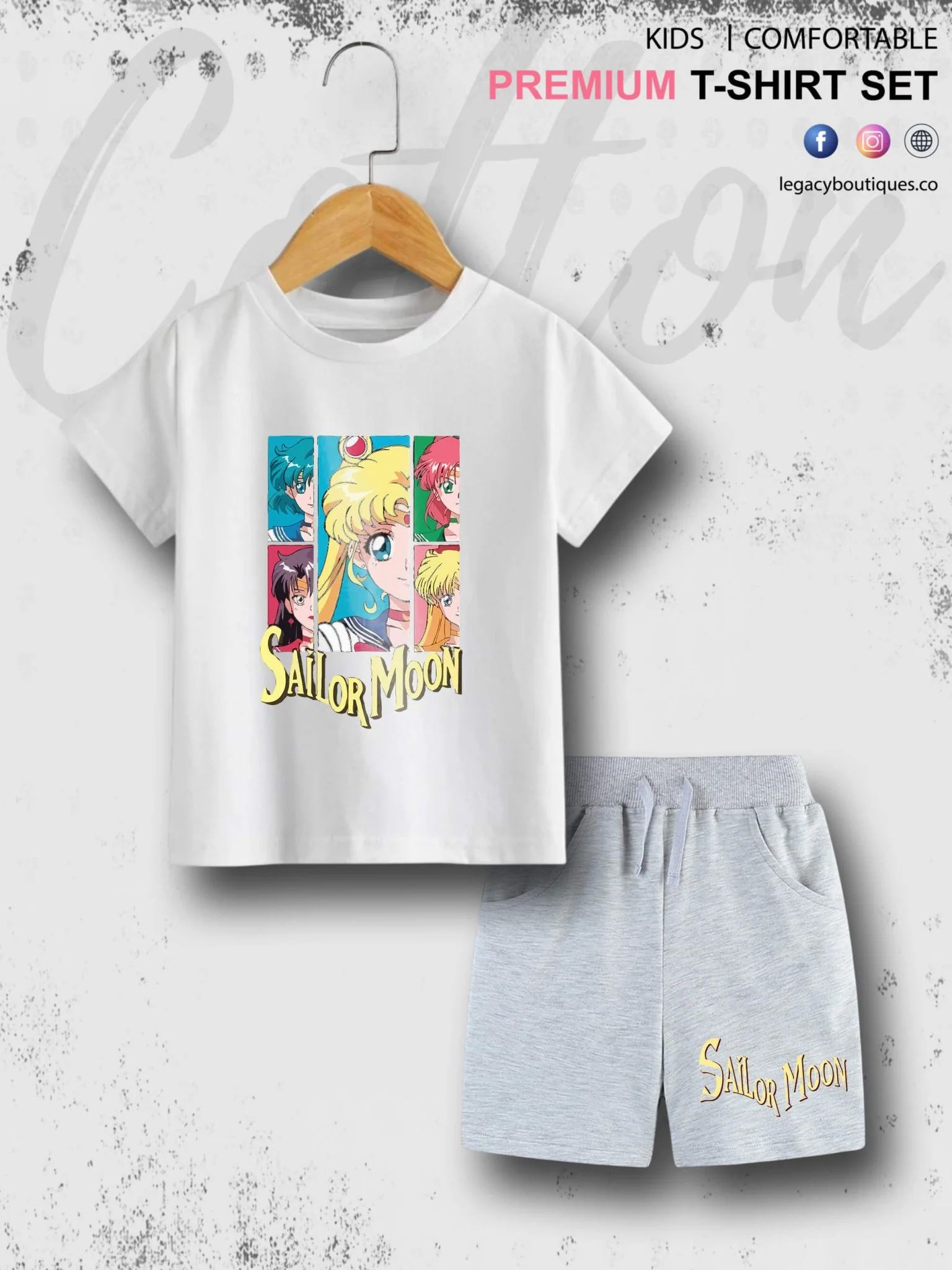 Sailor Moon Manga Series Kids Casual 6 Month To 6 Year Summer Time Babies T-shirt Set - Image 7