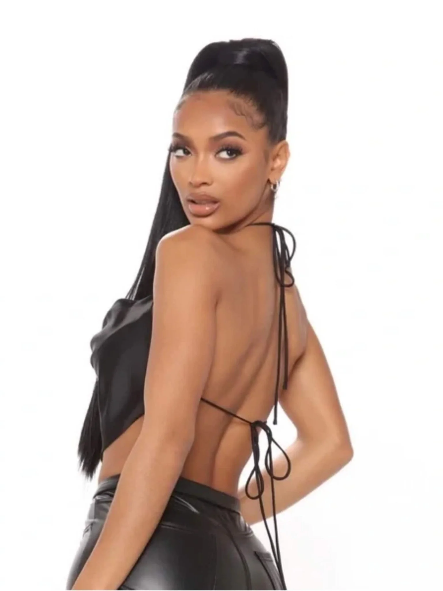 Satin solid backless crop top - Image 2