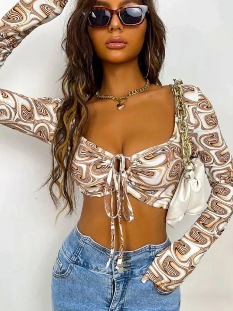 Sexy Full Sleeve Deep Neck Crop Top