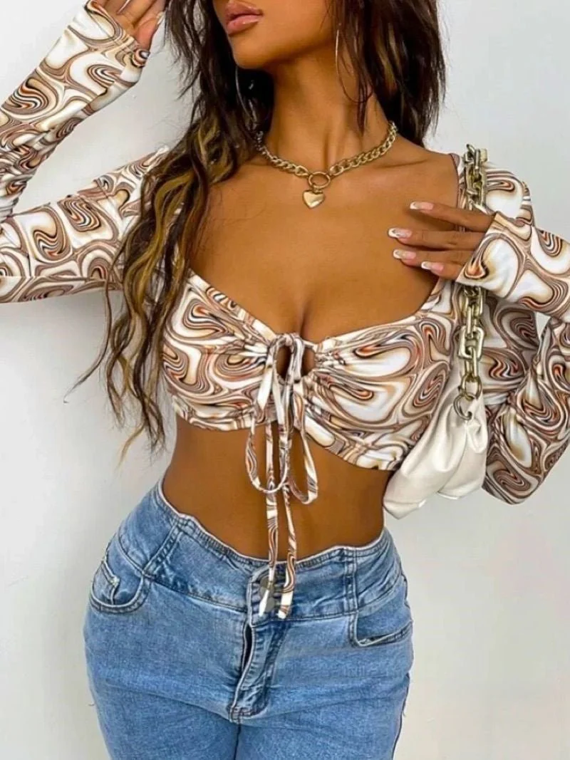 Sexy Full Sleeve Deep Neck Crop Top - Image 4