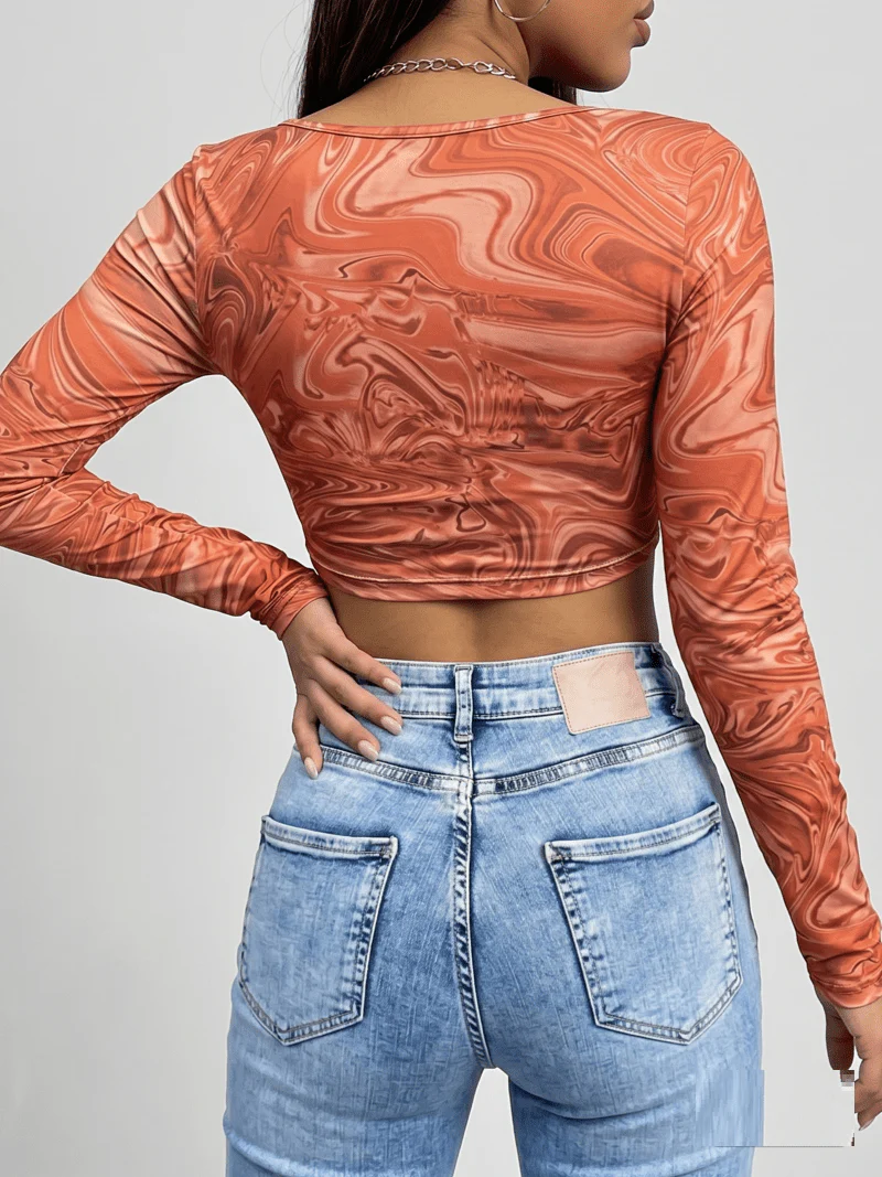 Sexy Full Sleeve Deep Neck Crop Top - Image 7