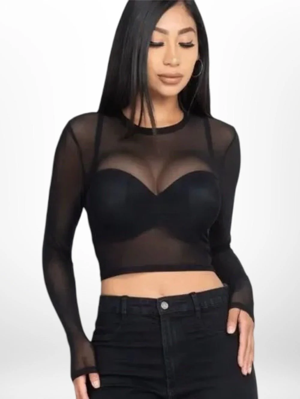 Sexy Sheer Mesh Long Sleeve Crop Top Legacy Boutiques Dhaka Bangladesh - Image 2