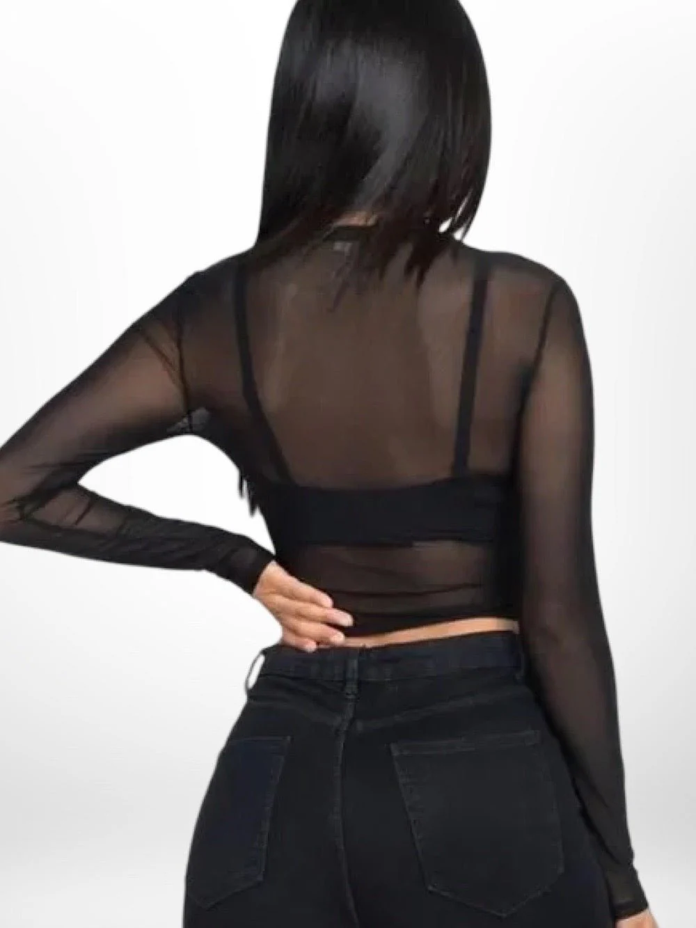 Sexy Sheer Mesh Long Sleeve Crop Top Legacy Boutiques Dhaka Bangladesh - Image 3