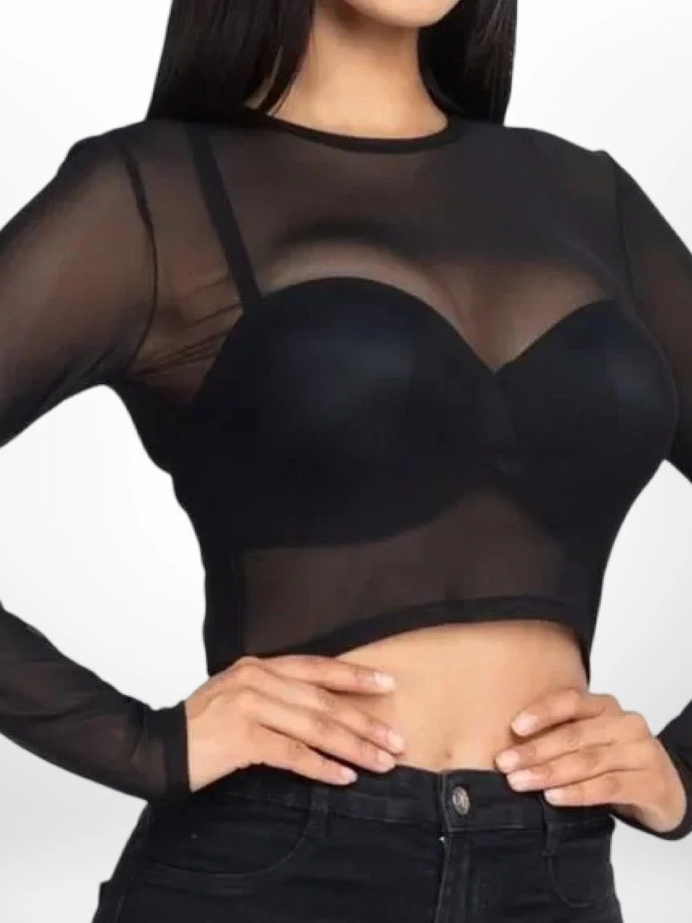 Sexy Sheer Mesh Long Sleeve Crop Top Legacy Boutiques Dhaka Bangladesh - Image 4
