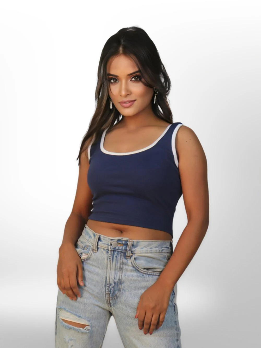 Shape Rib Scoop Neck Contrast Crop Top - Image 12