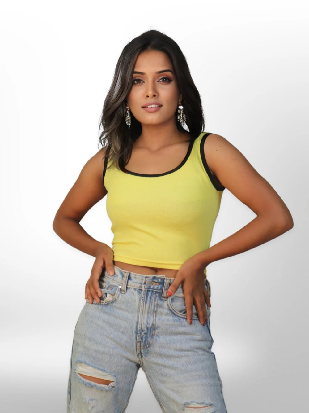 Shape Rib Scoop Neck Contrast Crop Top - Image 5