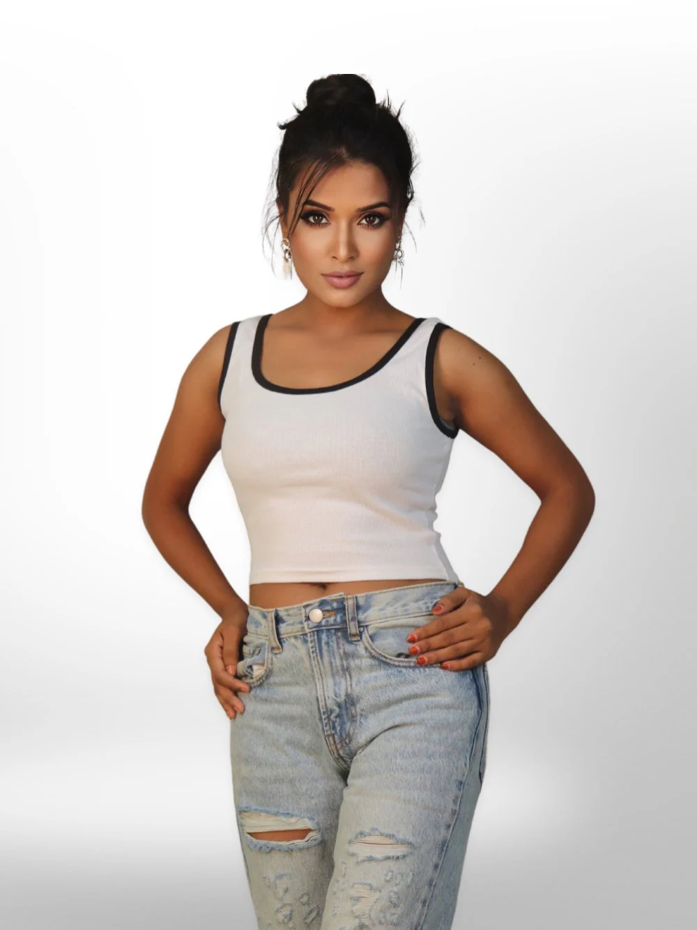 Shape Rib Scoop Neck Contrast Crop Top - Image 6
