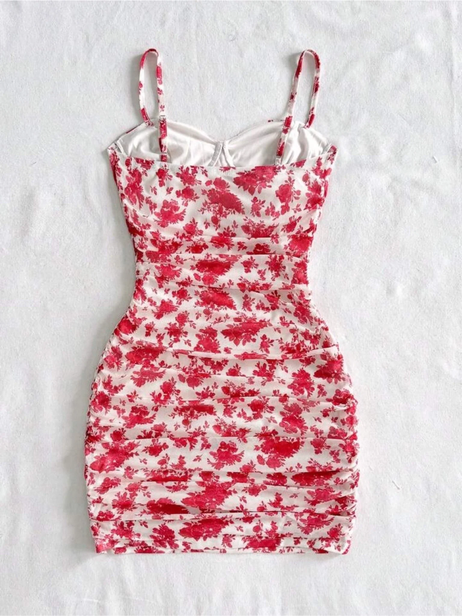 Siren Rose Red Floral Ruched Mini Dress - Sweetheart Bustier Bodycon - Image 2