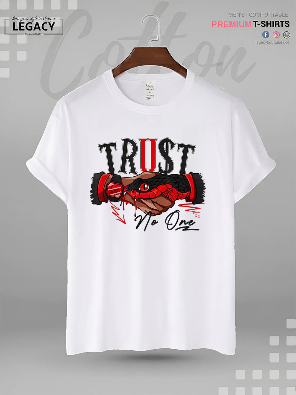 Snake Trust No One Print Men's High Quality In Cheapest Price T-Shirt