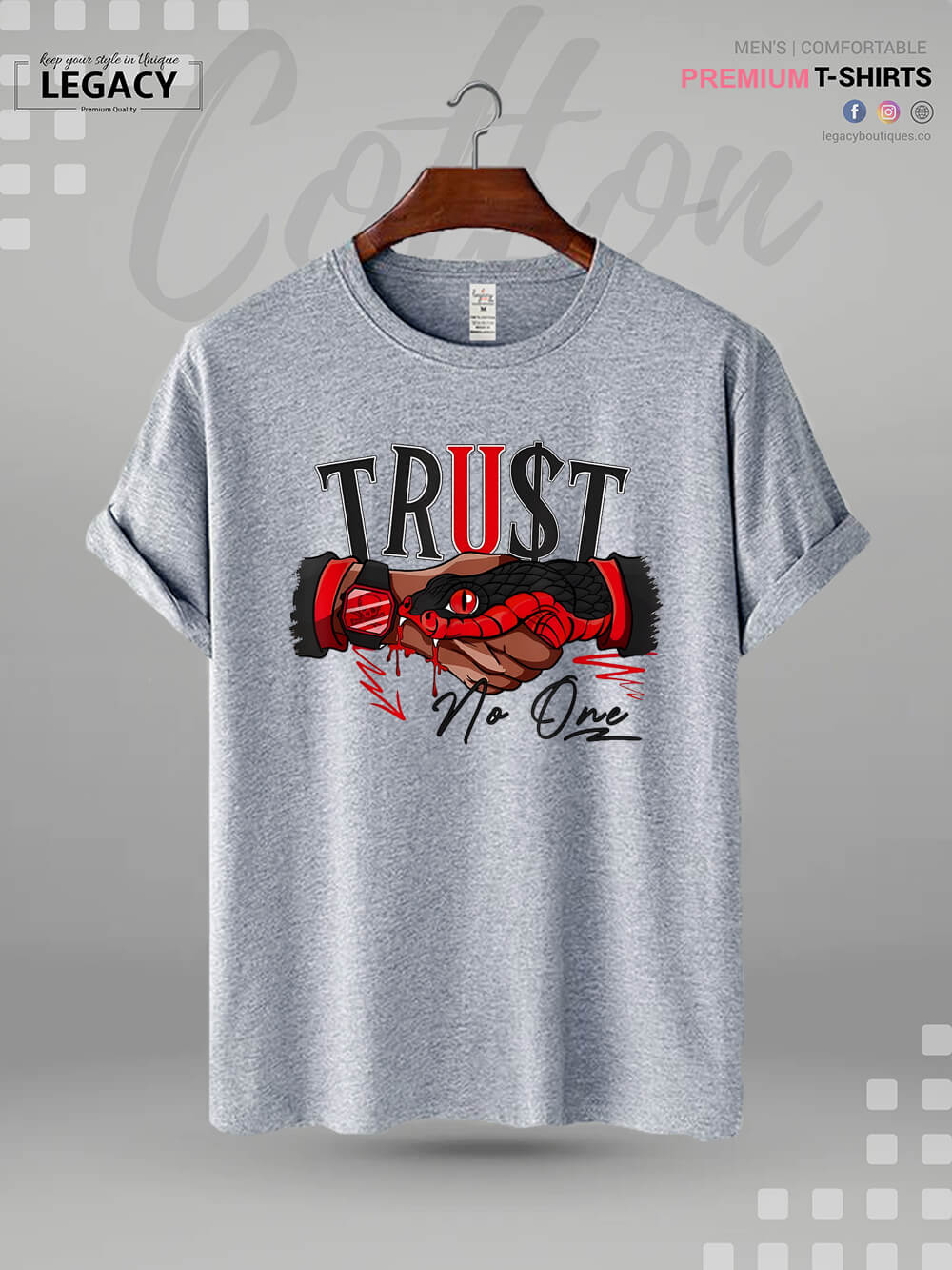 Snake Trust No One Print Men's High Quality In Cheapest Price T-Shirt - Image 2
