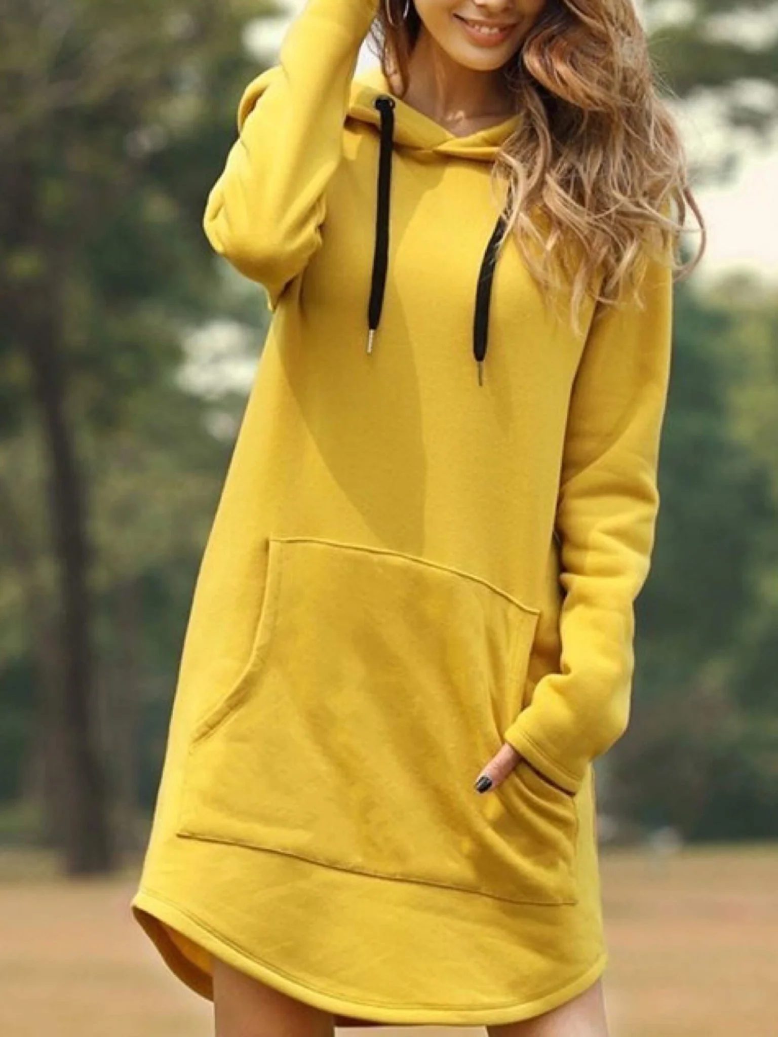 Solid Colour Long Hoodie