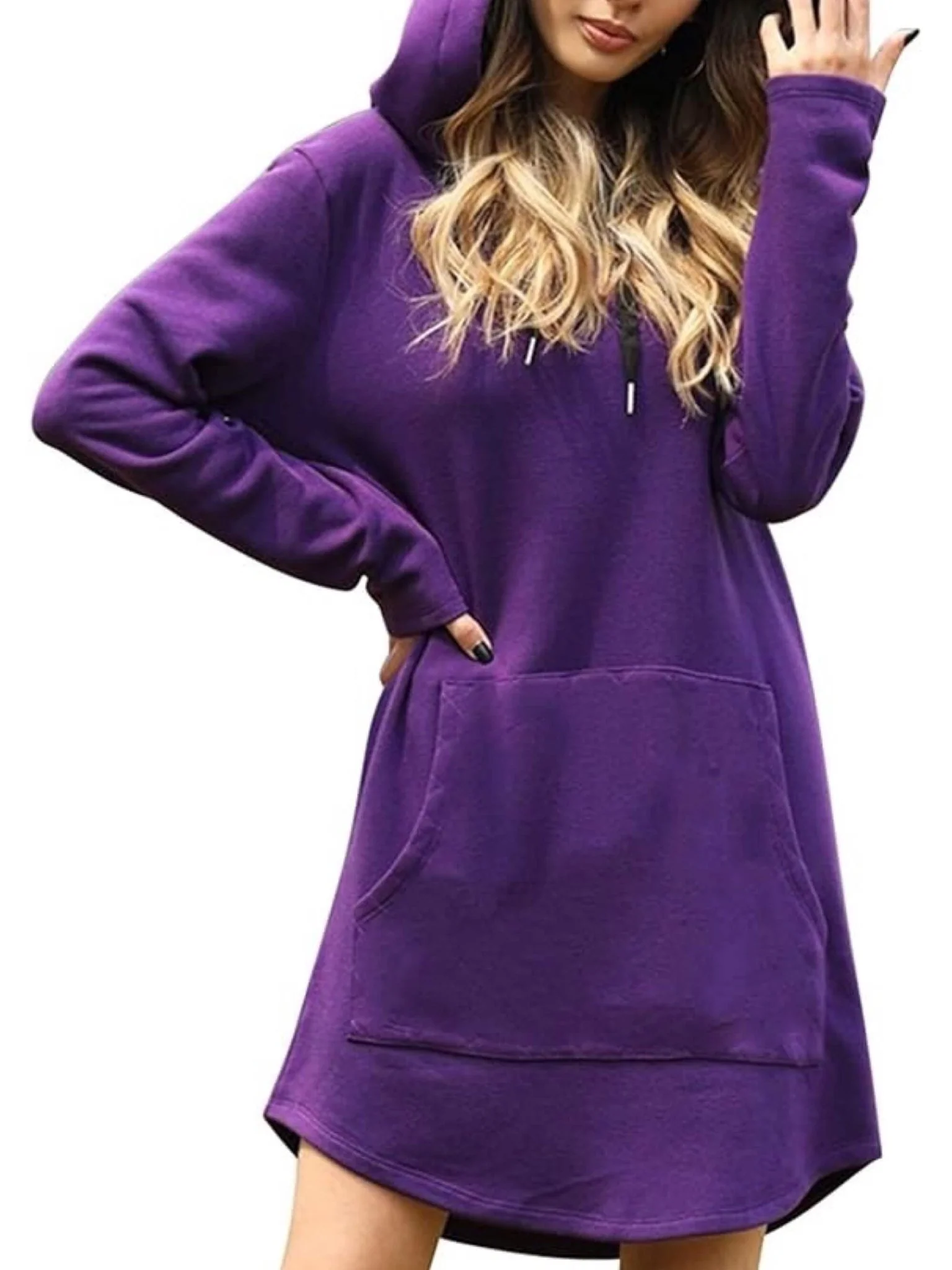 Solid Colour Long Hoodie - Image 4