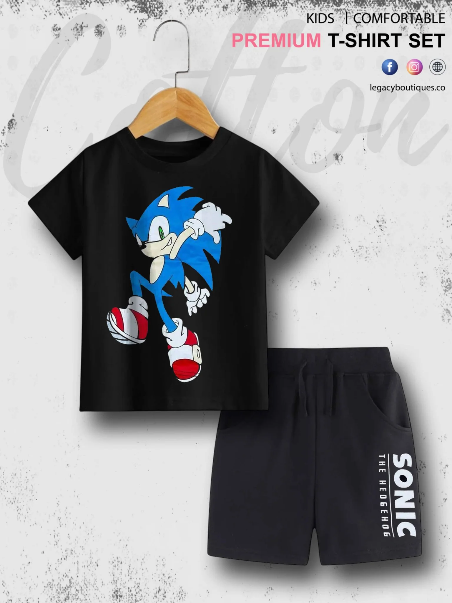Sonic The Hedgehog Print 6 Month To 6 Year Summer Time Baby & Kids Super Comfy T-shirt Set
