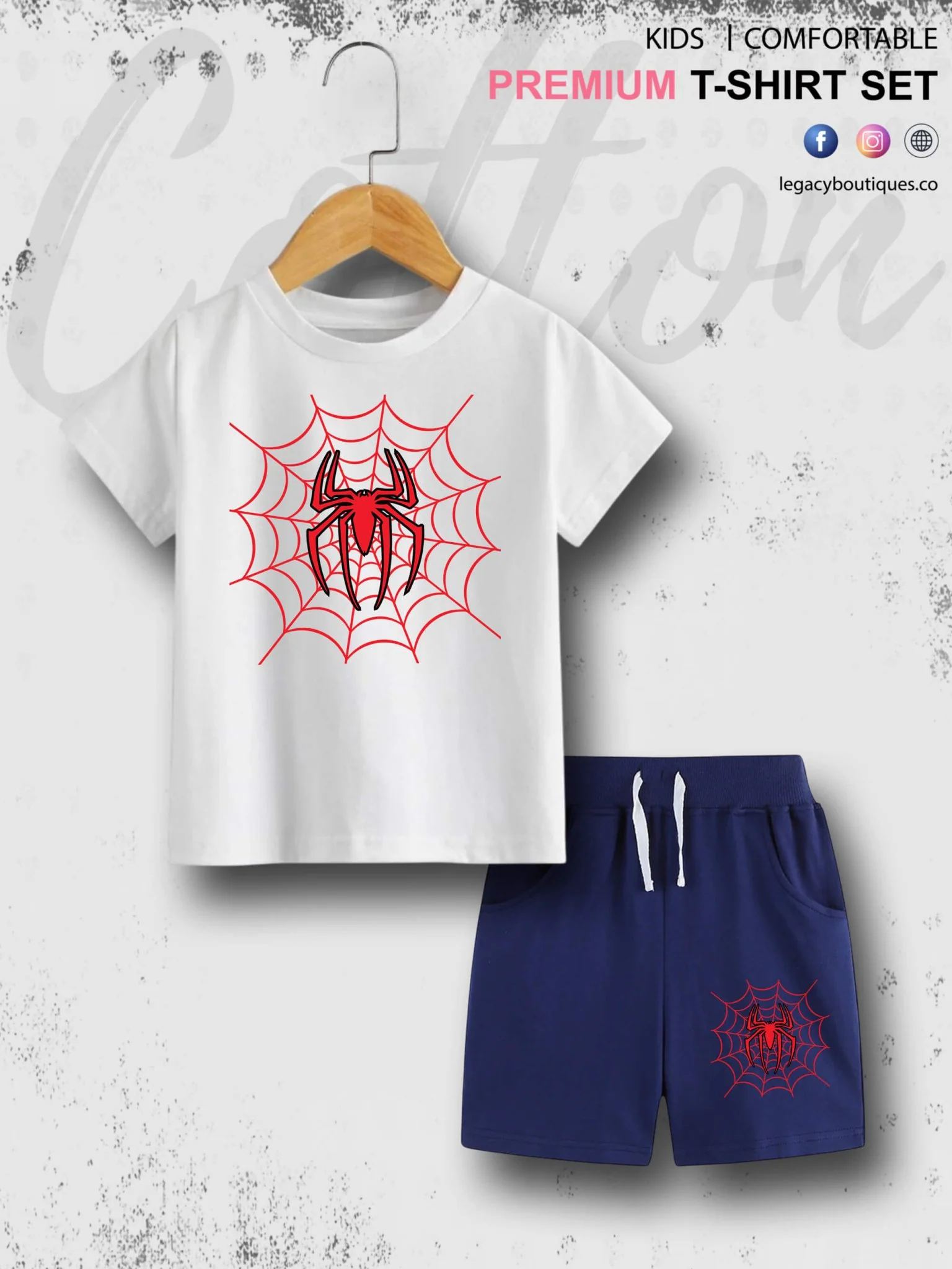 Spider Web Graphic Print Kids Casual 6 Month To 6 Year Summer Time Babies T-shirt Set