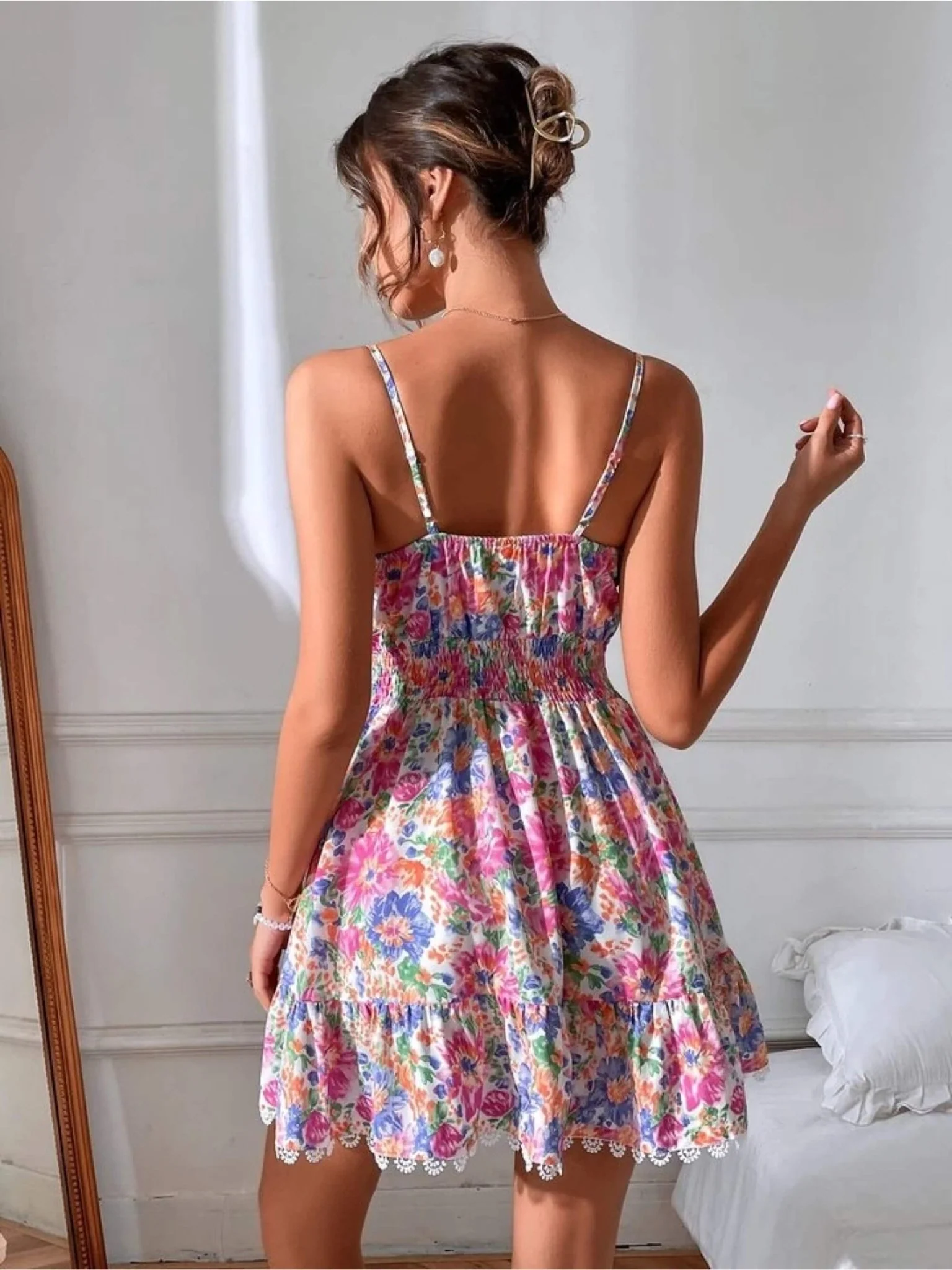 Sunset Floral Smocked Waist Sun Dress - Crochet Lace Detail 🌿 - Image 4