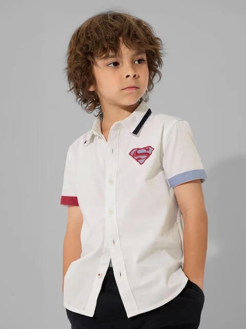 Superman Man of Steel Illustrated Back Graphic Kids Casual Shirt - Image 2
