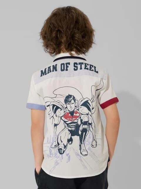 Superman Man of Steel Illustrated Back Graphic Kids Casual Shirt - Image 3