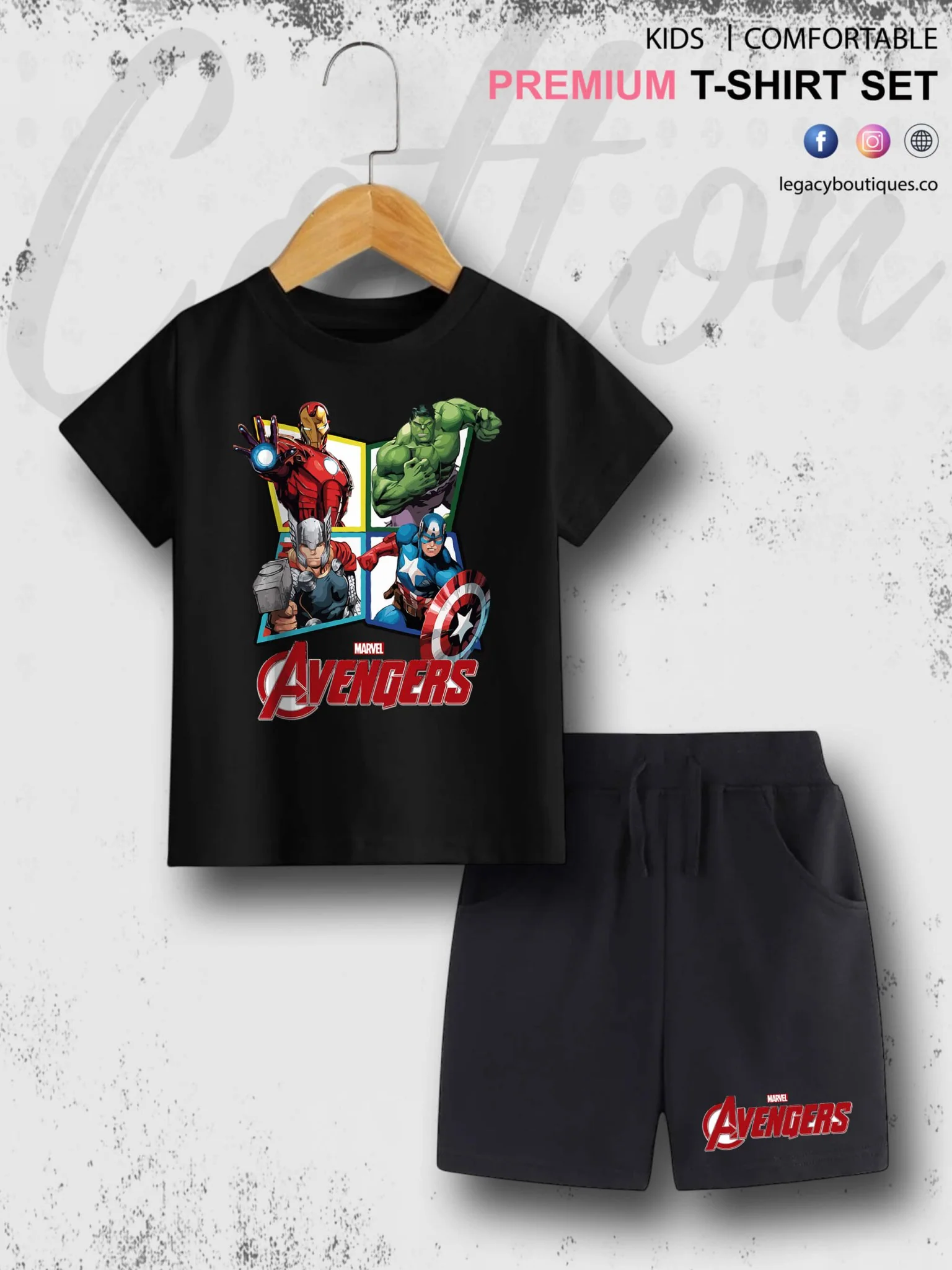 The Avengers Print 6 Month To 6 Year Kids High Quality T-shirt Set - Image 2